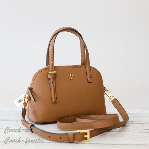 Tory Burch 149694 Emerson Dome Satchel Saffiano Leather Crossbody in Moose - Picture 4 of 11